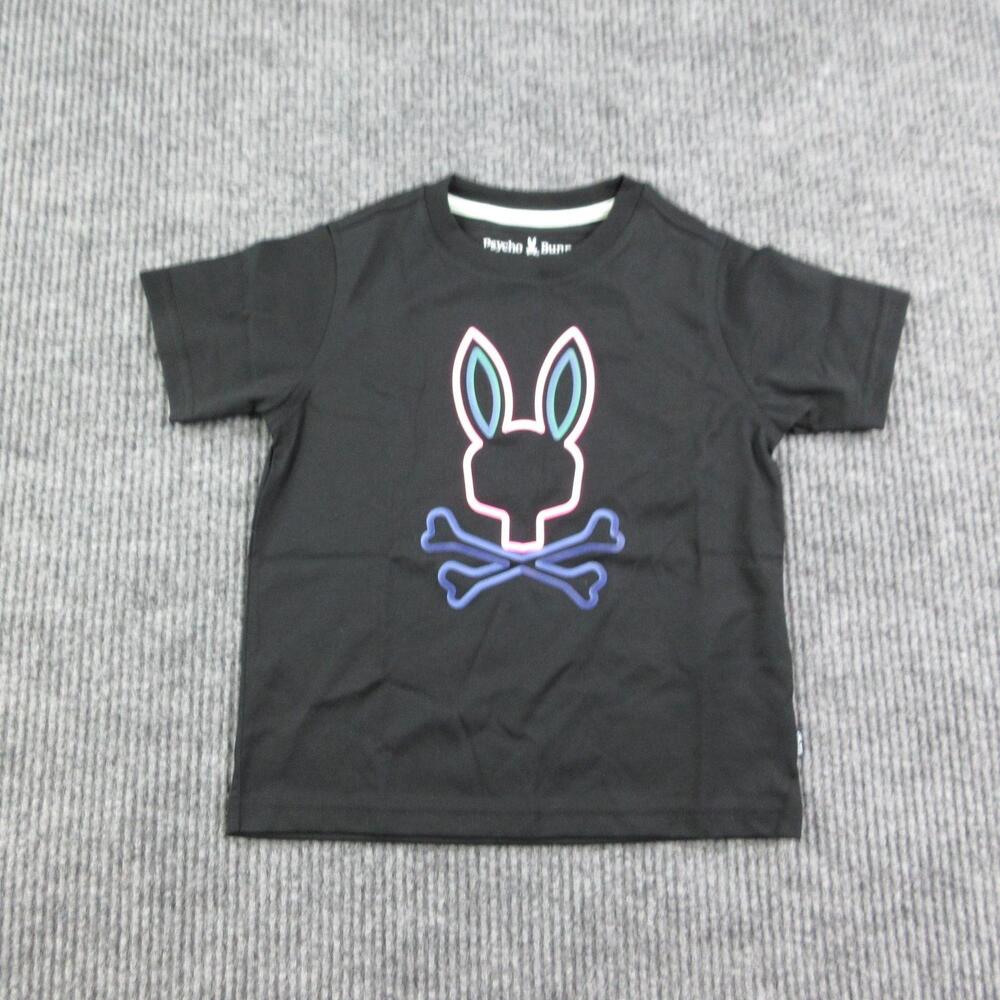 Psycho Bunny Shirt Unisex Kids 5-6 Black Short Sleeve Graphic Tee 100% Pima NWT